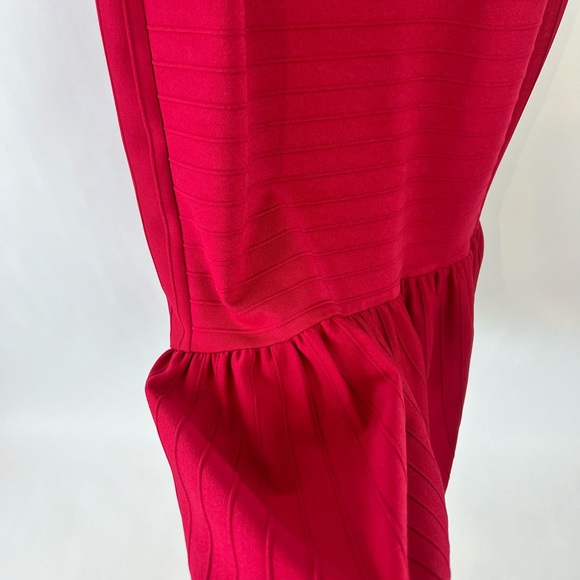 Anthropologie Hutch Square Neck Slim Midi Dress Sz Large Red Bodycon Stretch - Picture 6 of 15
